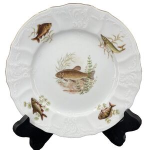 Bernadotte Dessert Plate Fine Porcelain Czech Republic Wildlife Fish Carp Pike